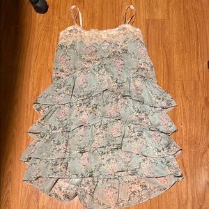 Sheer free people Floral Tiered sleep Dress with Lace Trim XS